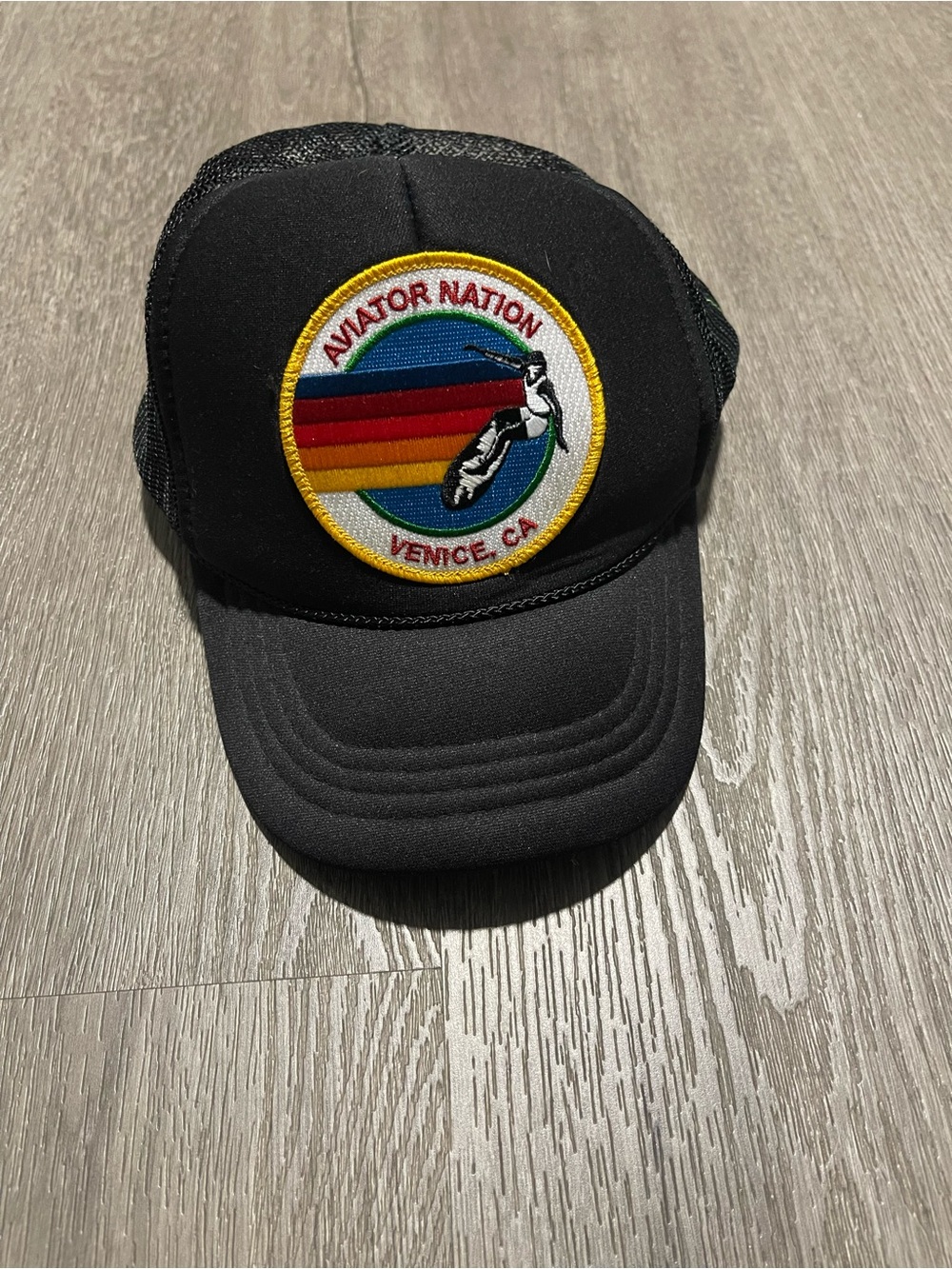 Aviator Nation Black Trucker Hat with Multicolor Retro Patch